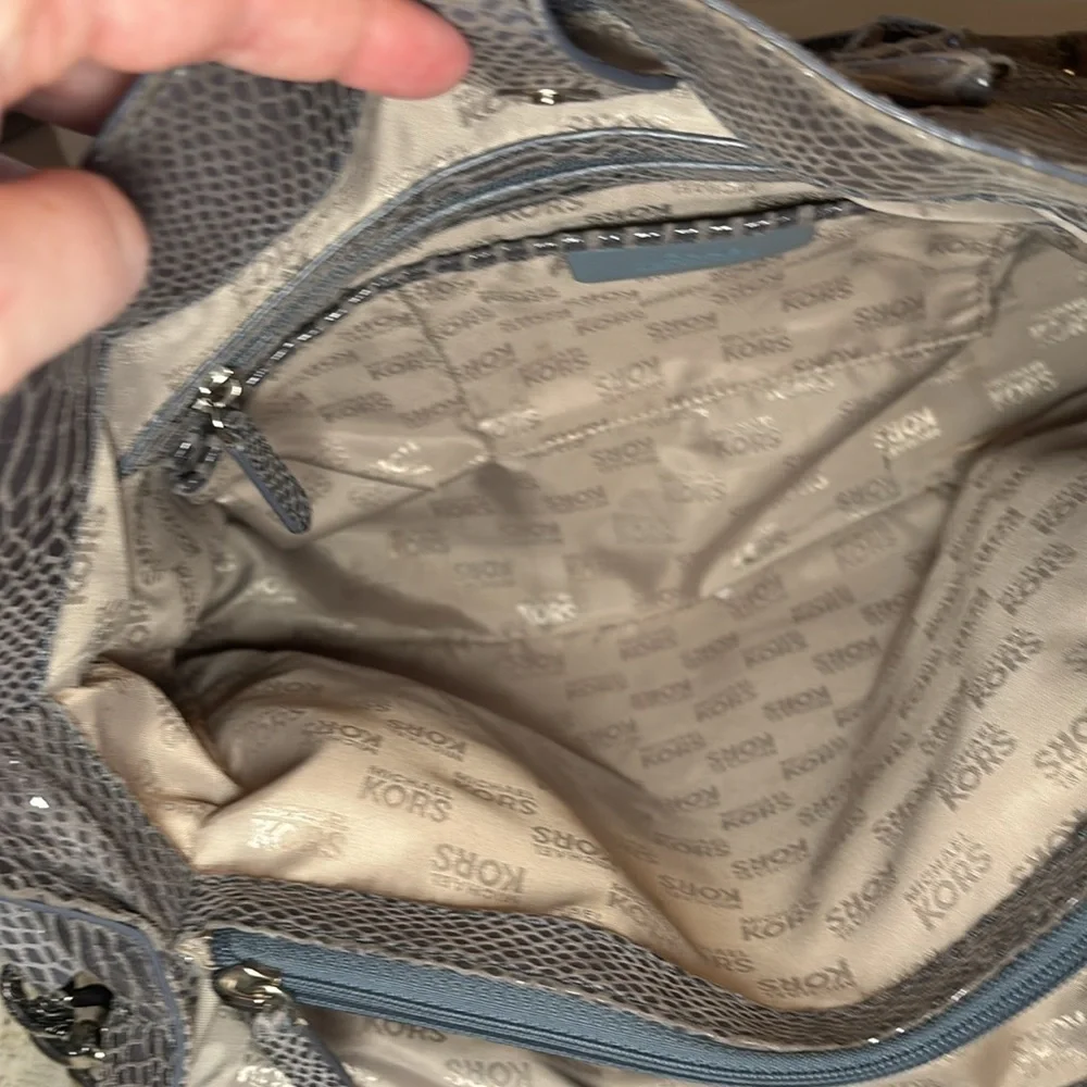 MICHAEL KORS | Python embossed‎ hamilton handbag in pewter - EUC